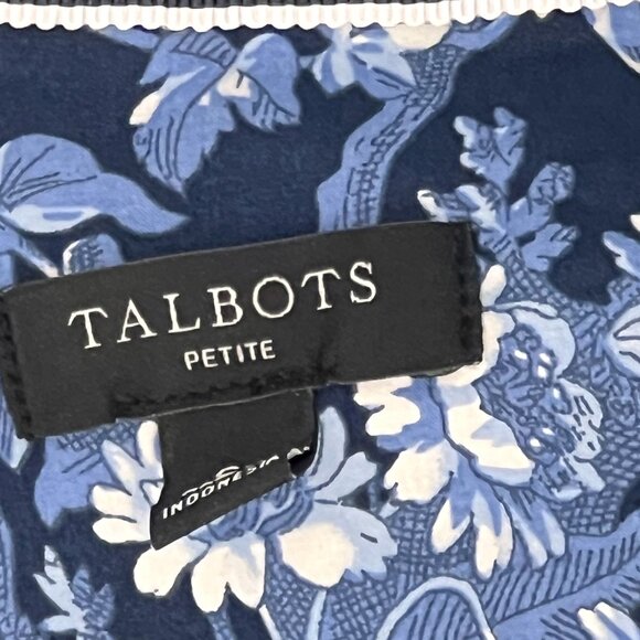 Talbots Womens Sm Petite Floral Button-Up Shirt Contrast Collar Navy Periwinkle - Picture 7 of 12